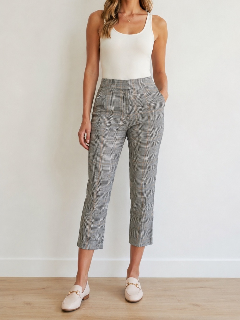 Veronica Beard Gemini Plaid Cropped Pants Linen Cotton Size 0 NWOT